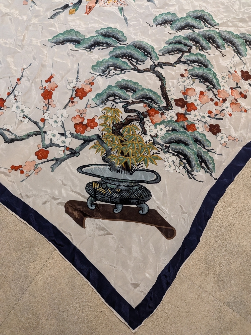 Navy Blue 100% Silk Women's Scarf - Picture 3 of 6